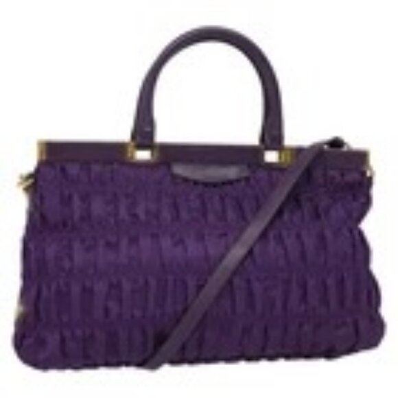 PRADA Hand Bag Nylon 2way Purple Gold Auth 137460 - Picture 1 of 16